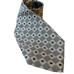 BURMA-BIBAS All Woven Gray W/ Black Geometric Design Silk Tie Made U.S.A.